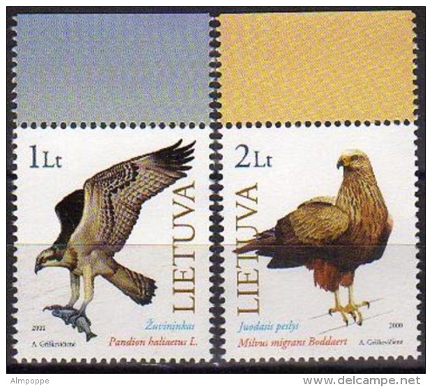 Ref. LT-669-70 LITHUANIA 2000 NATURE, BIRDS OF PREY - RED BOOK, MI# 731-732 - MINT MNH 2V Sc# 669-670 - Lithuania