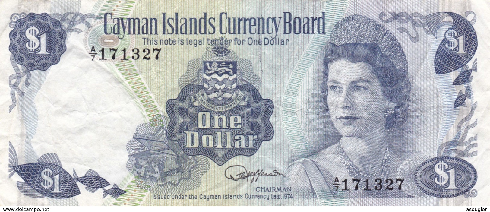 CAYMAN ISLAND 1 DOLLAR 1974 (1985) P-5f F-VF - Isole Caiman