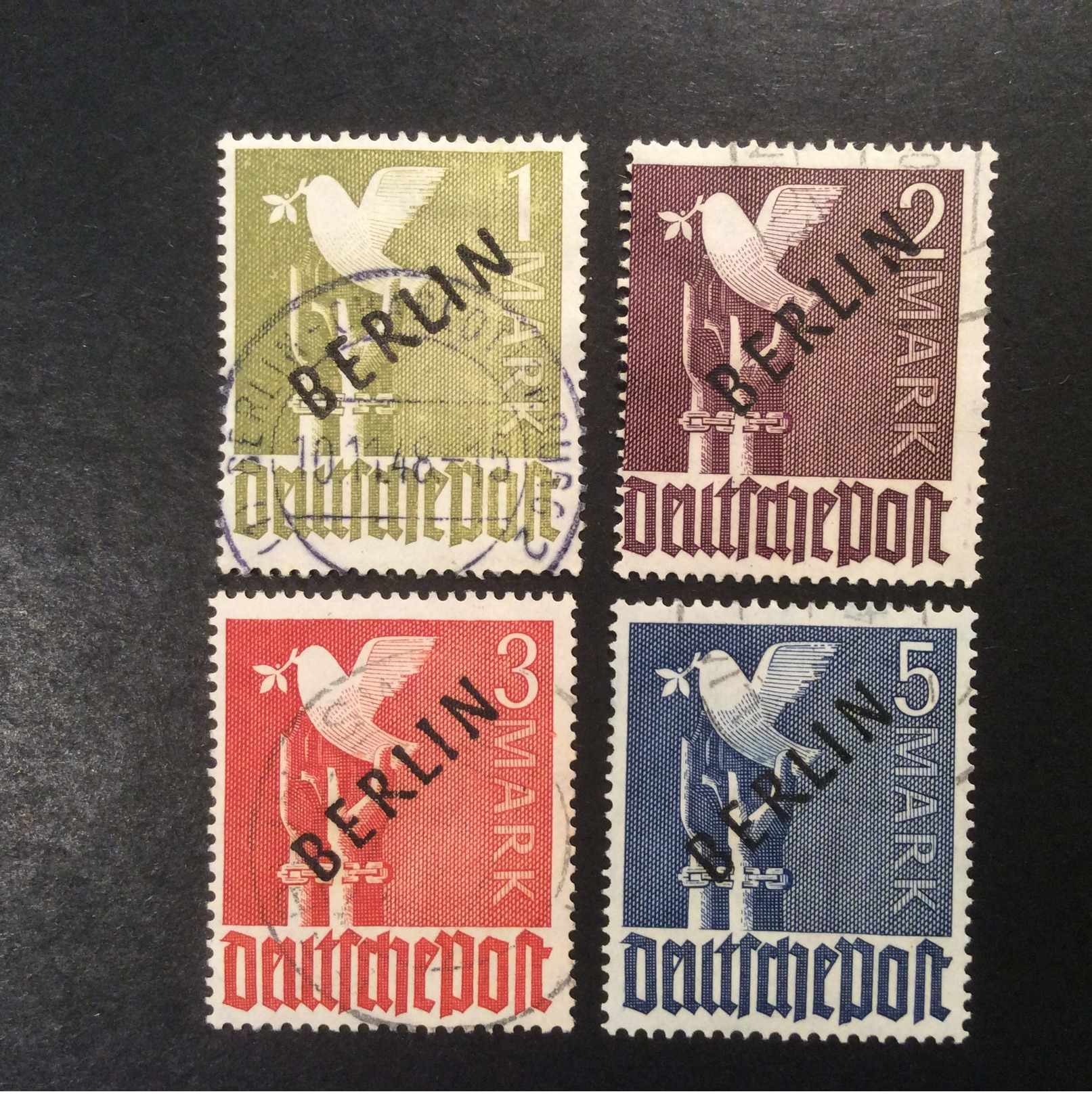 Deutschland Berlin West 1949 Schwarzaufdruck Satz Michel 17-20 FALSCH-STEMPEL (fausse Oblit., Forged Postmark) - Gebraucht