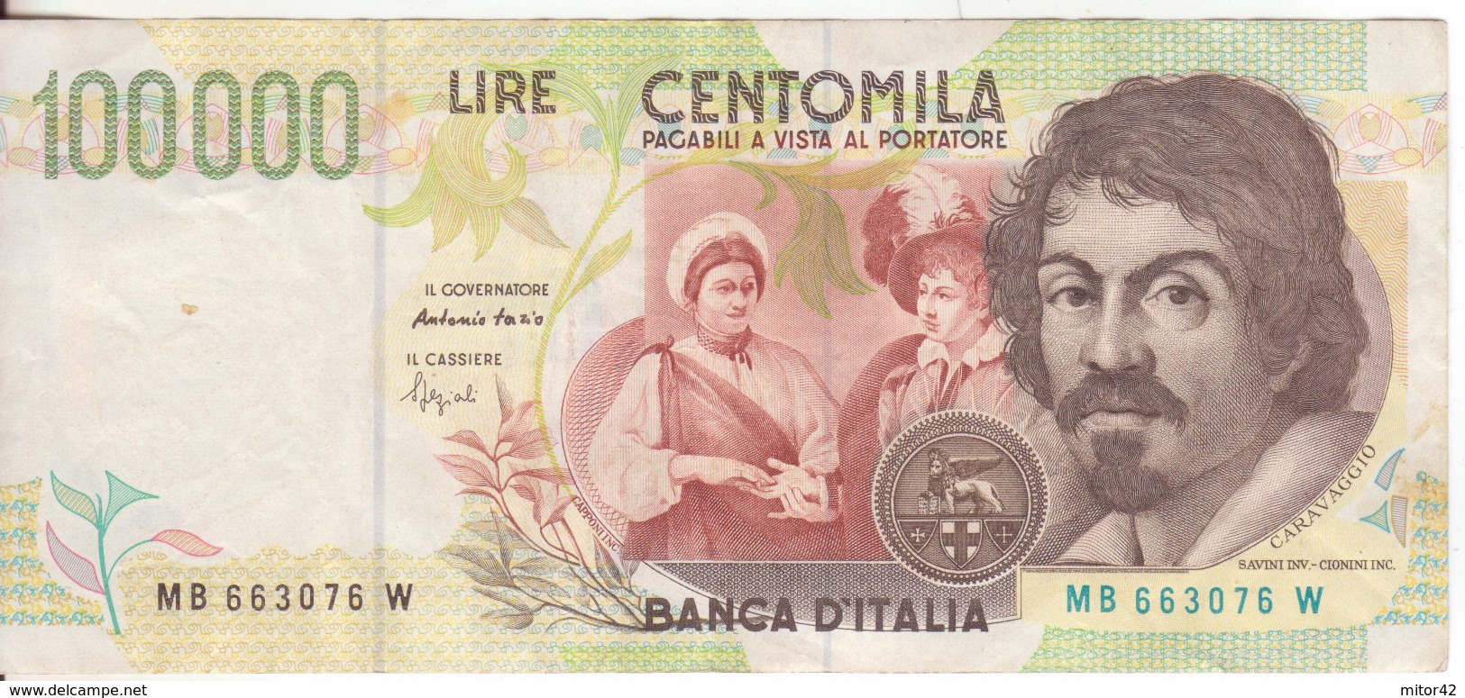 1*-Cartamoneta-Banconota  Italia Repubblica Da L.100.000 Caravaggio II^ Serie-MB 663076 W-Condizione:SPL - 100.000 Lire