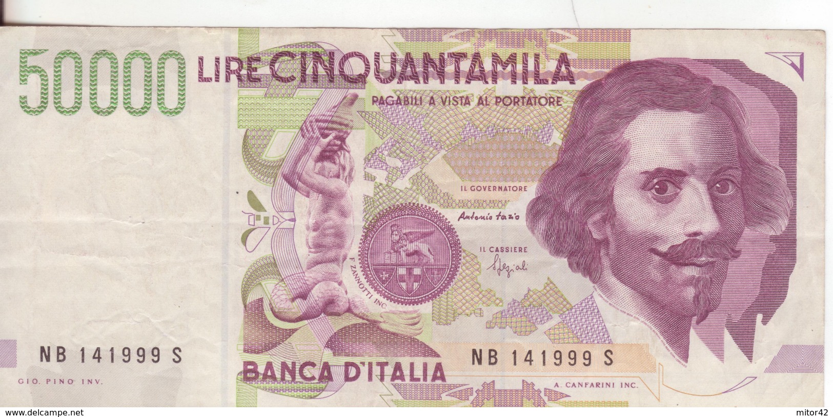 9*-Cartamoneta-Banconota  Italia Repubblica Da L.50.000 Bernini II^ Serie-NB 141999 S-Condizione:SPL-Circolata - 50000 Liras