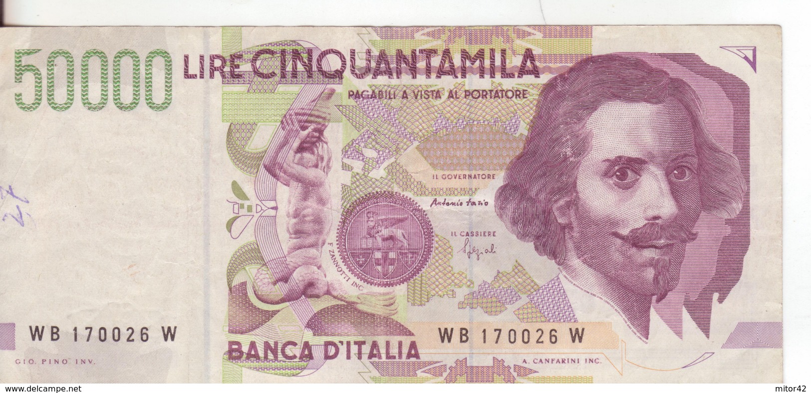 15*-Cartamoneta-Banconota  Italia Repubblica Da L.50.000 Bernini II^ Serie-W 170026 W-Condizione:Circolata - 50000 Lire