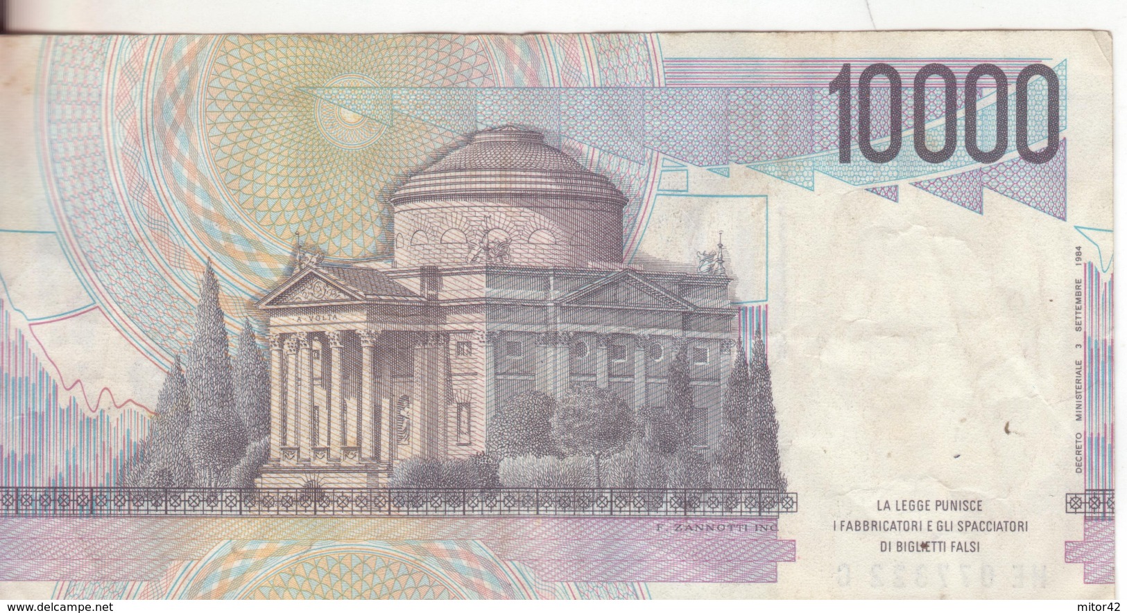 45*-Cartamoneta-Banconota  Italia Repubblica Da L.10.000 Volta-serie-HE 077322 C-Condizione:Circolata - 10.000 Lire