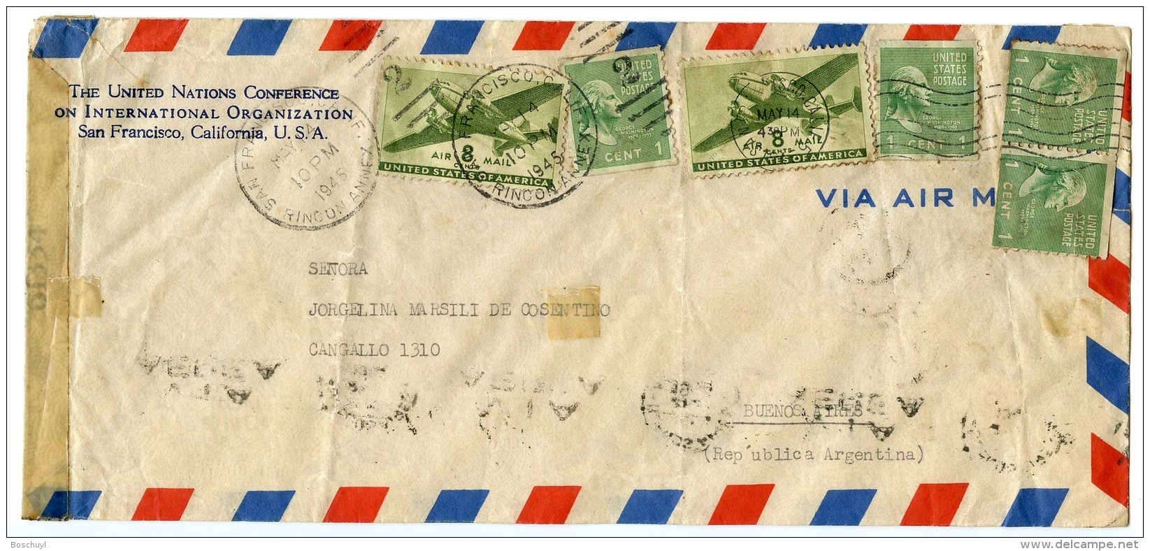 UNCIO Service Cover, 1945, Air Mail Envelope To Argentina, Gaines UNCIO/E.3(b) - VERY SCARCE UN HISTORY PIECE - Other & Unclassified