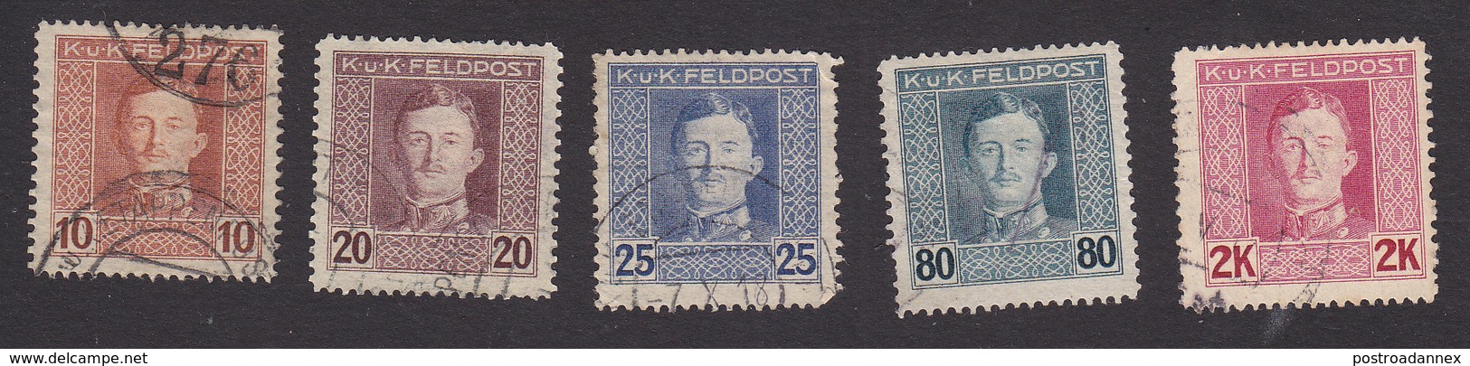 Austria, Scott #M54, M57-M58, M63, M65, Used, Emperor Karl I Military Stamps, Issued 1917 - Autres & Non Classés