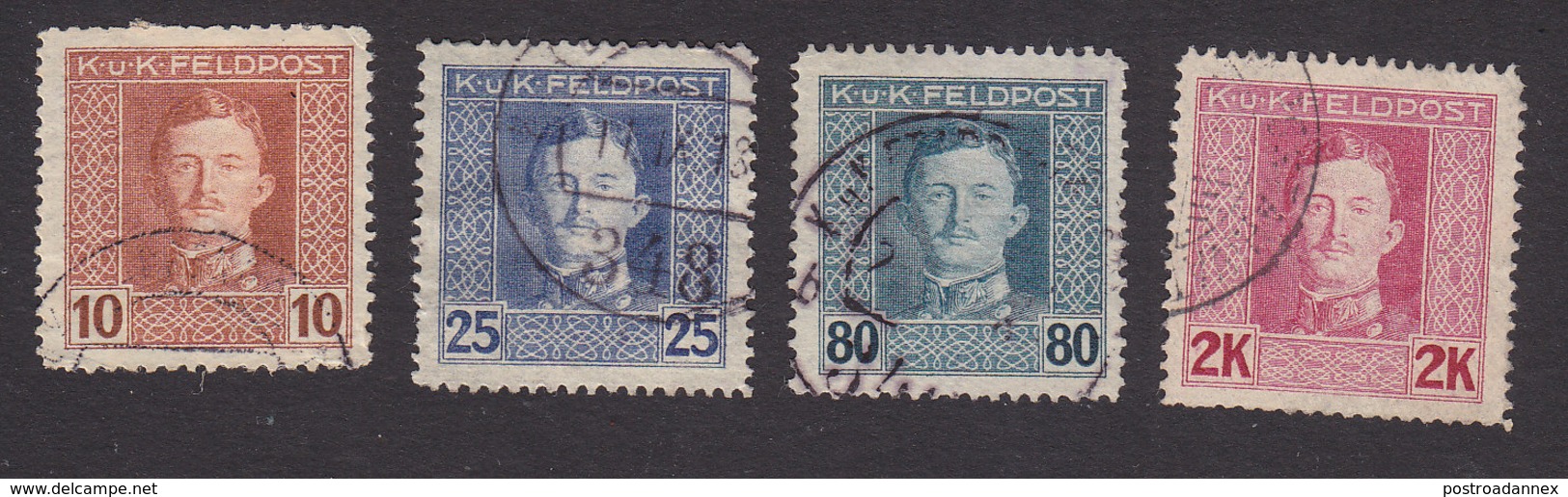 Austria, Scott #M54, M58, M63, M65, Used, Emperor Karl I Military Stamps, Issued 1917 - Other & Unclassified