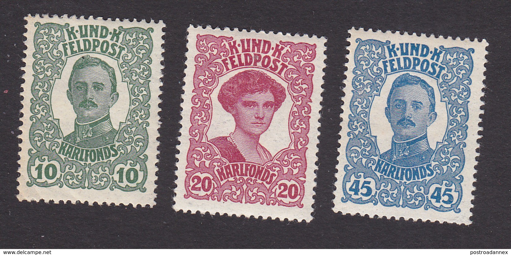Austria, Scott #MB1-MB3, Mint Hinged, Emperor Karl I And Empress Zita Military Stamps, Issued 1918 - Other & Unclassified
