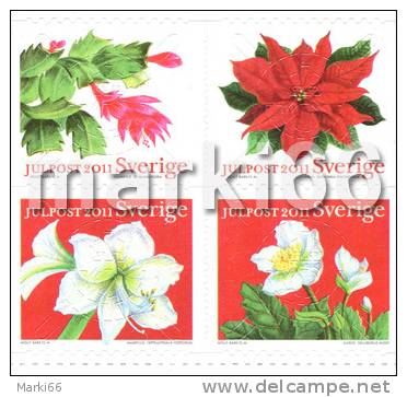 Sweden - 2011 - Christmas - Flowers - Mint Stamp Block From Booklet - Nuevos