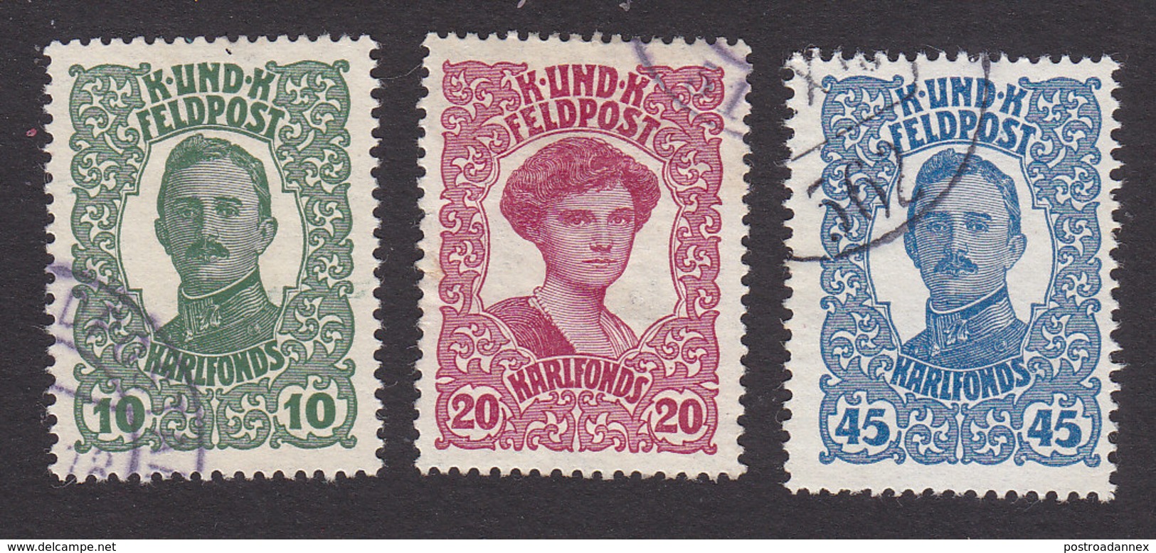 Austria, Scott #MB1-MB3, Used, Emperor Karl I And Empress Zita Military Stamps, Issued 1918 - Other & Unclassified