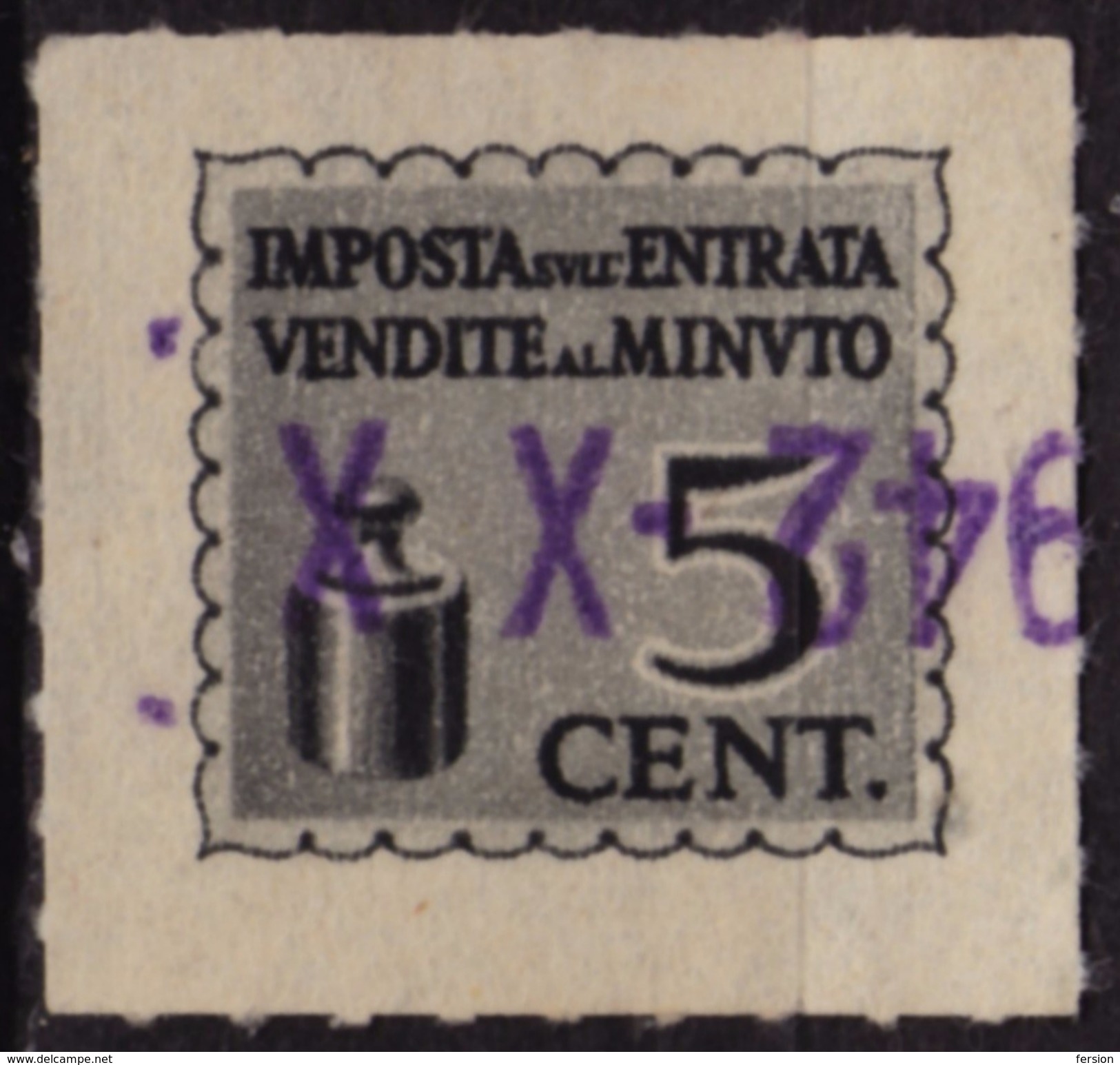 Italy - Sales Tax VAT Revenue Stamp / Imposta Entrata Vendite Minuto - Used - 5 Cent - Revenue Stamps