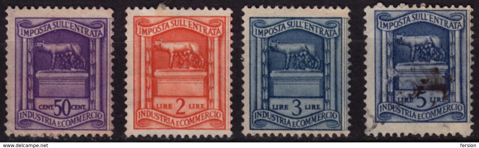 Italy - Industry Sales Tax Revenue Stamp / Imposta Sull'entrata Industria Commercio - Used LOT - Romulus And Remus WOLF - Revenue Stamps