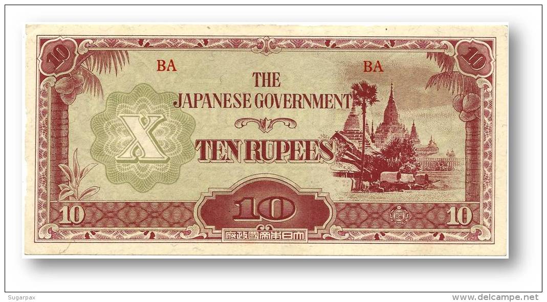 BURMA ( Now Myanmar ) - WWII - Japanese Occupation - 10 Rupees - ND ( 1942 - 44 ) - P 16.b - Serie BA - W/o Wmk - Myanmar