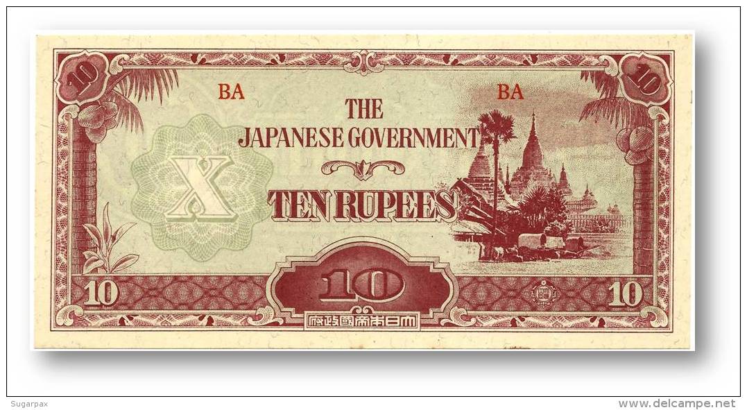 BURMA ( Now Myanmar ) - WWII - Japanese Occupation - 10 Rupees - ND ( 1942 - 44 ) - P 16.b - Serie BA - W/o Wmk - Myanmar