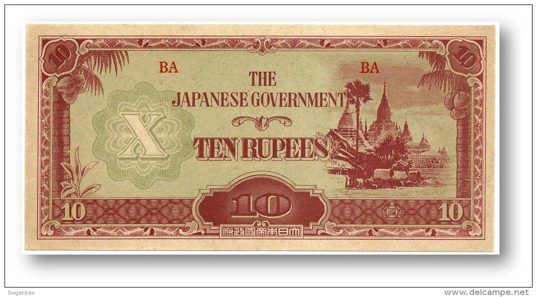 BURMA ( Now Myanmar ) - WWII - Japanese Occupation - 10 Rupees - ND ( 1942 - 44 ) - P 16.b - Serie BA - W/o Wmk - Myanmar