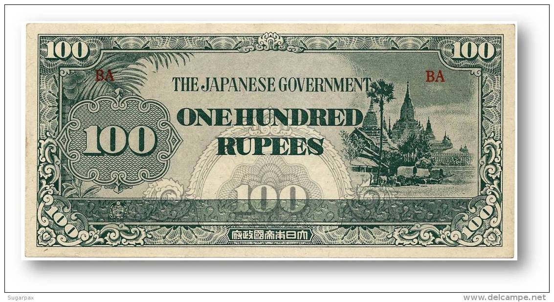 BURMA ( Now Myanmar ) - WWII - Japanese Occupation - 100 Rupees - ND ( 1944 ) - P 17.b - Serie BA - W/o Wmk - Myanmar