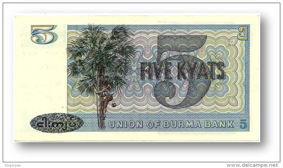 BURMA ( Now Myanmar ) - 5 Kyats - ND ( 1973 ) - P 57 - Serie GY - Union Of Burma Bank - Myanmar