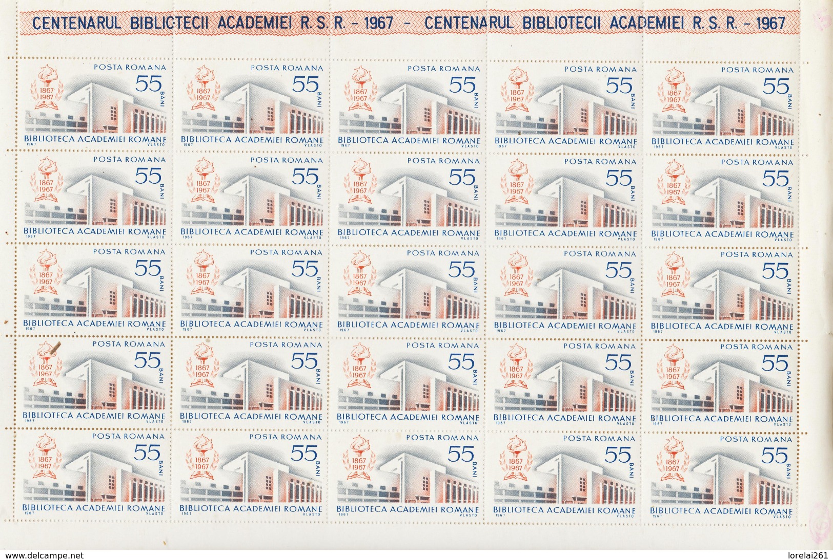1967 - ACADEMIA ROMANA Mi No 2619 FULL X 25 - Feuilles Complètes Et Multiples