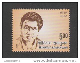 India 2011  - 5oo  SRINIVASAN RAMANUJAN  Mathmatician Scientist   # 32467 S Inde Indien - Unused Stamps
