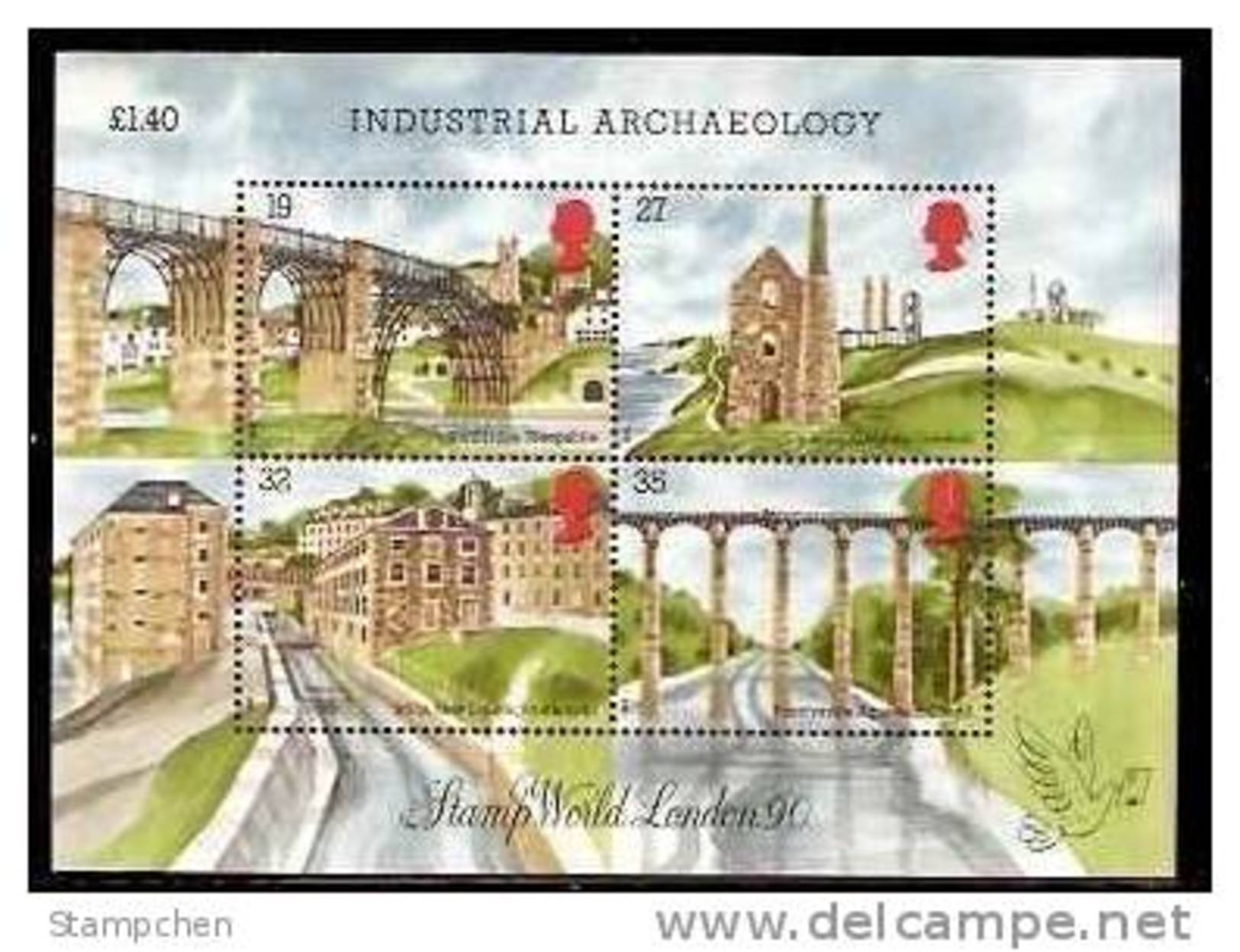 1990 UK Industrial Archaeology Stamps S/s Bridge Truck Mine Mill River Archeology - Arqueología