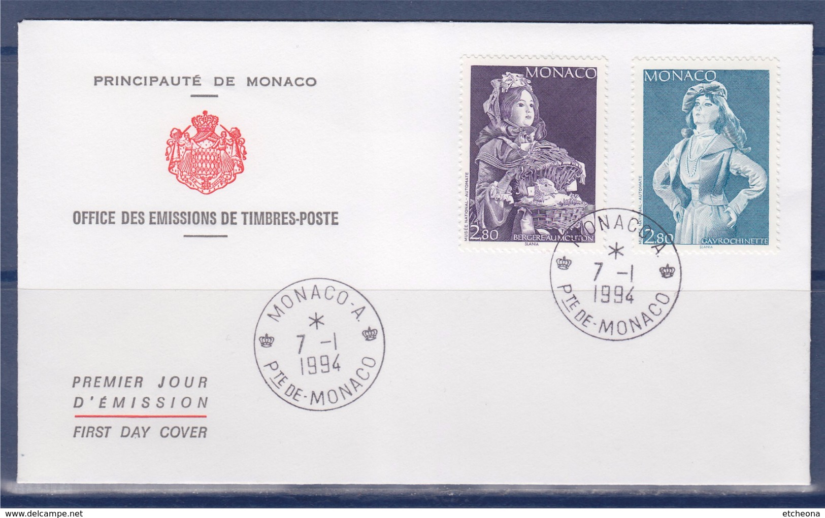 = Bergère Au Mouton Et Gavrochinette Enveloppe Monaco 7.1.94 N°1921 & 1922 - Poststempel