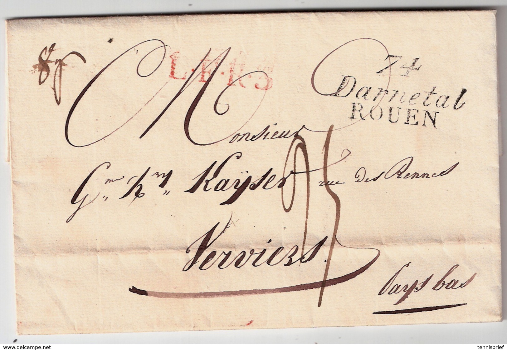 " 74 Darnetal-ROUEN " Cursive,tres Claire ! Rare !  #7406 - 1801-1848: Précurseurs XIX