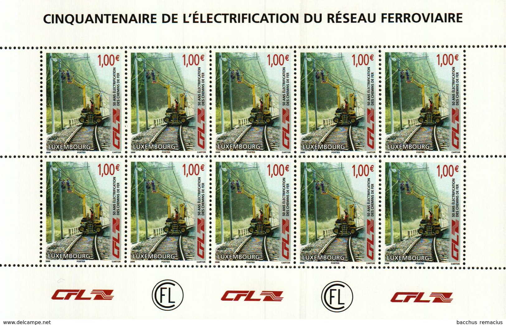 Luxembourg Feuillet De 10 Timbres à 1 Euro  50.Anniversaire Electrification Des Chemins De Fer CFL 2006 - Blocks & Kleinbögen