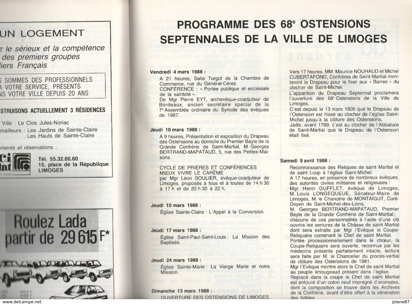 LIVRET  68ème OSTENSIONS SEPTENNALES   LIMOGES  1988 - Limousin