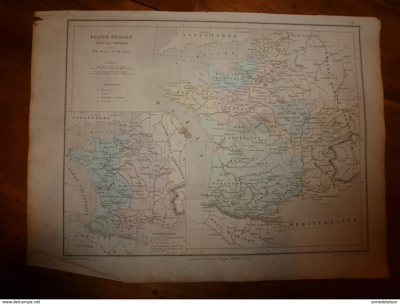 1861 Carte Géographique FRANCE FEODALE Av  CROISADES;Lieux Historiques De Révolte Communale,de La Guerre Des Albigeois - Geographical Maps