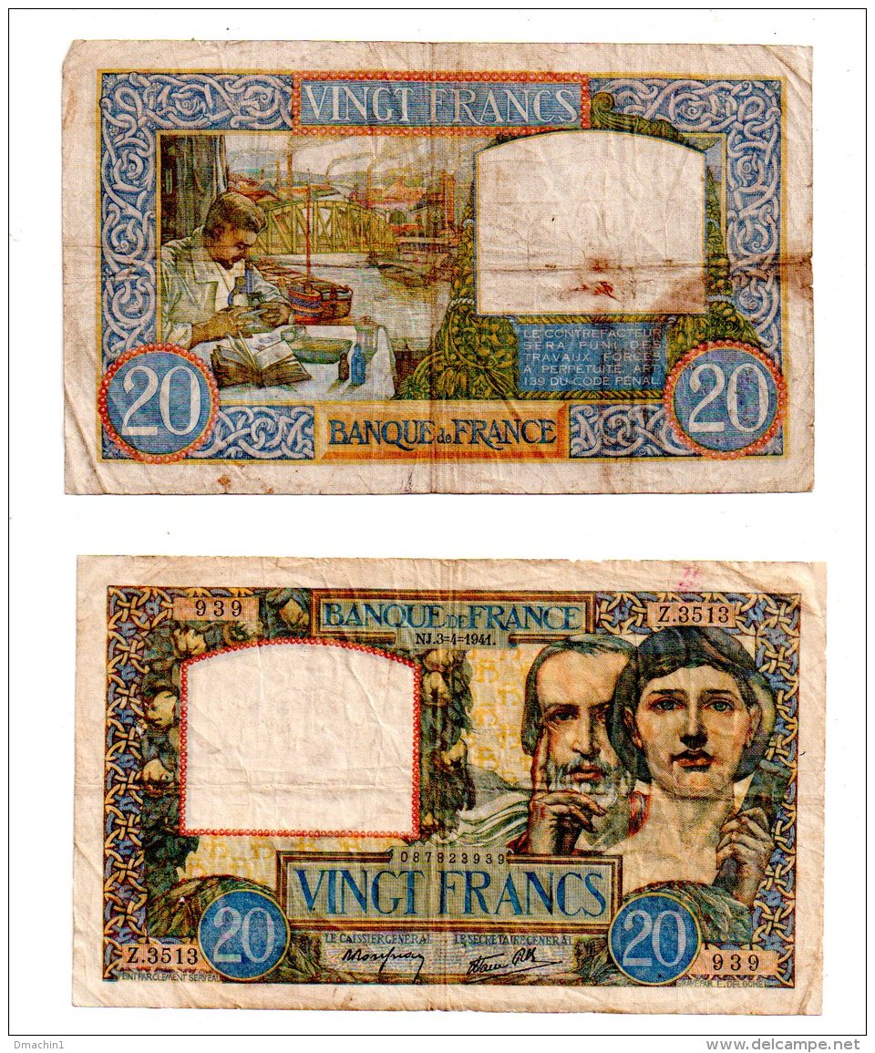 2 Billets De 20 Francs - Sciences Et Travail-voir état - 20 F 1939-1942 ''Science Et Travail''