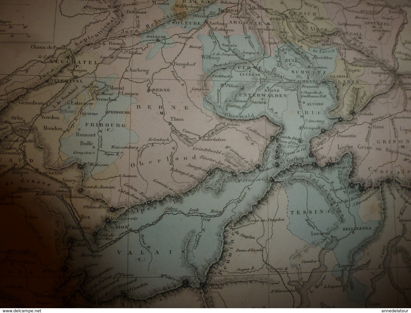 1861 Carte Géographique Physique Politique SUISSE :sommets,passages Principaux Des Alpes Pennines Et Des Alpes Centrales - Geographical Maps