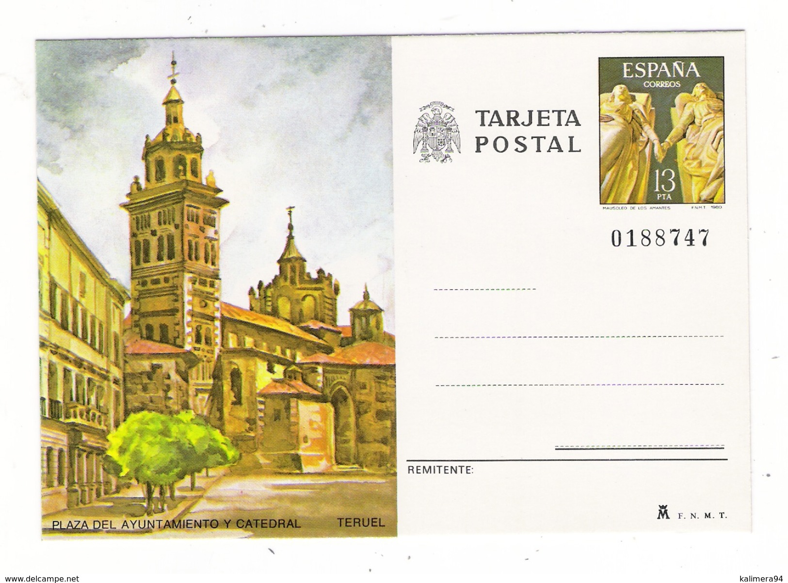 ESPAGNE  1980  /  ENTIER  POSTAL  NEUF  ( Carte Postale Numérotée ) /  TERUEL  /  PLAZA  DEL  AYUNTAMIENTO  Y  CATEDRAL - 1931-....