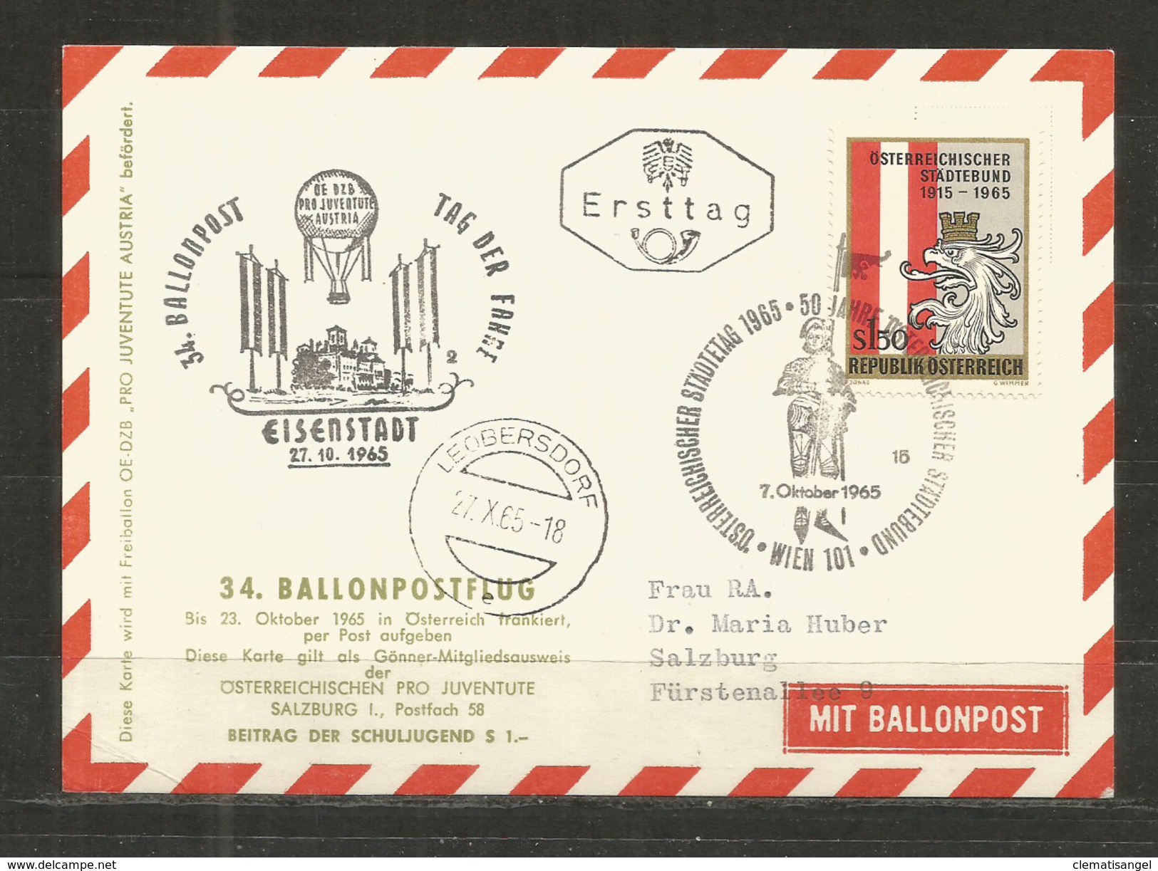 242t * ÖSTERREICH * BALLONPOST 1965 * MIT ALLEN STEMPELON  **!! - Par Ballon