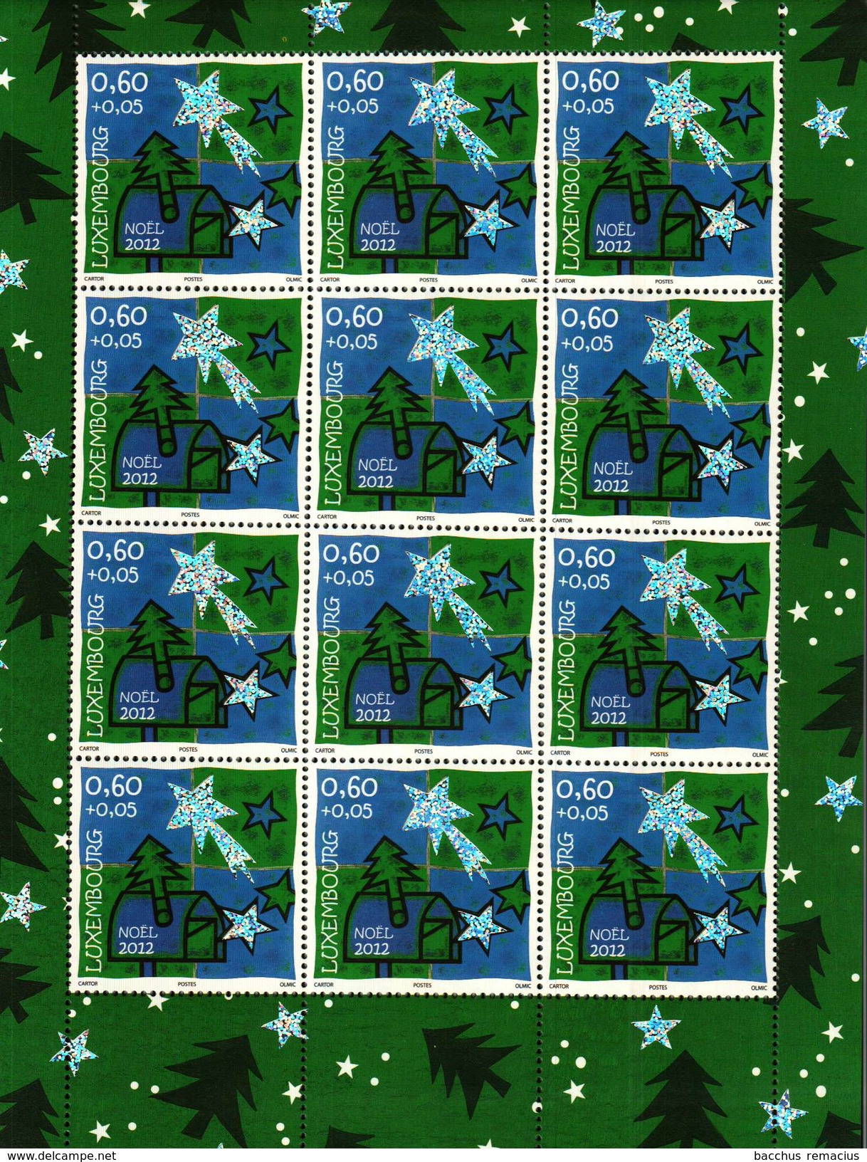 Luxembourg Feuillet De 10 Timbres à 0,60 + 0,05 Euro Boite Aux Lettres Et Arbre De Noel Timbre De Bienfaisance Noel 2012 - Blocks & Kleinbögen