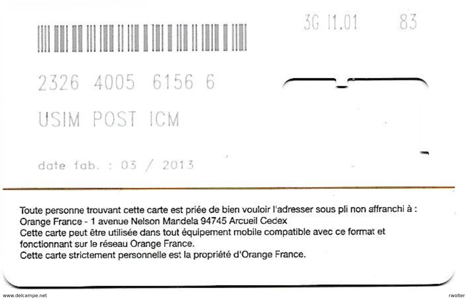 @+ Carte GSM - SIM - Orange La Puce - Verso 03/2013 (sans Puce) - Mobicartes (GSM/SIM)