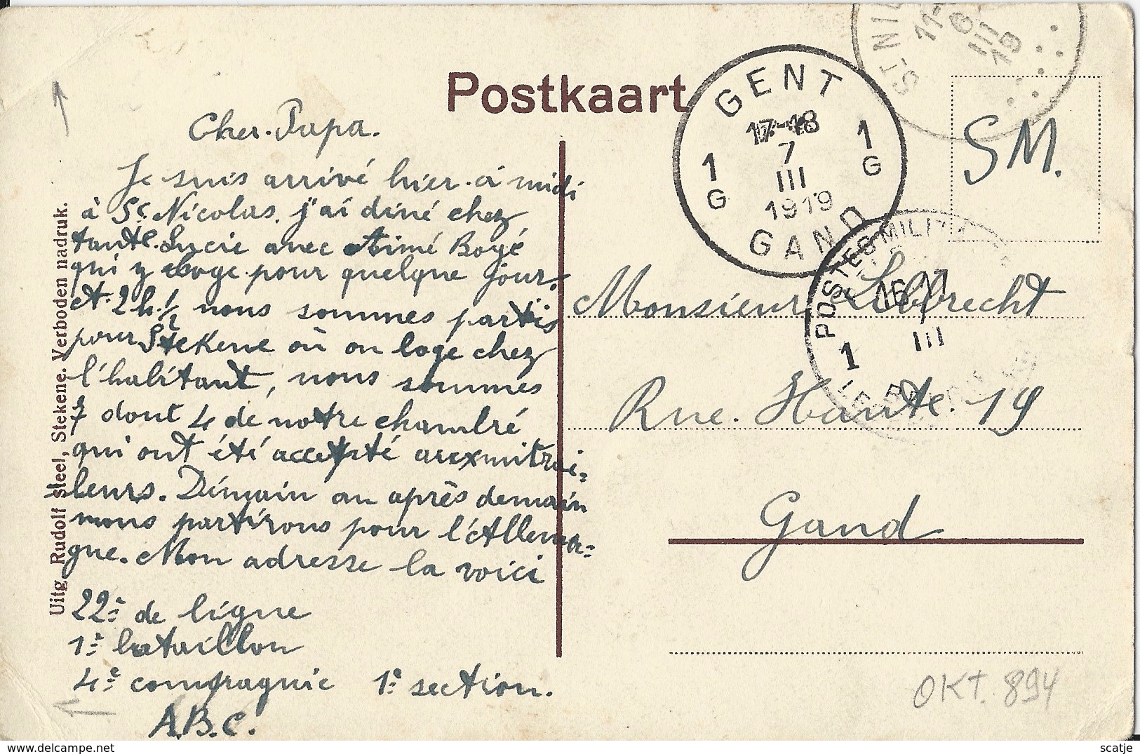 Stekene.   -   Dorpstraat.  (zwakke Hoekjes)   1919   Naar   Gand   -  St. Niklaas   -    Poste  Militaria - Stekene