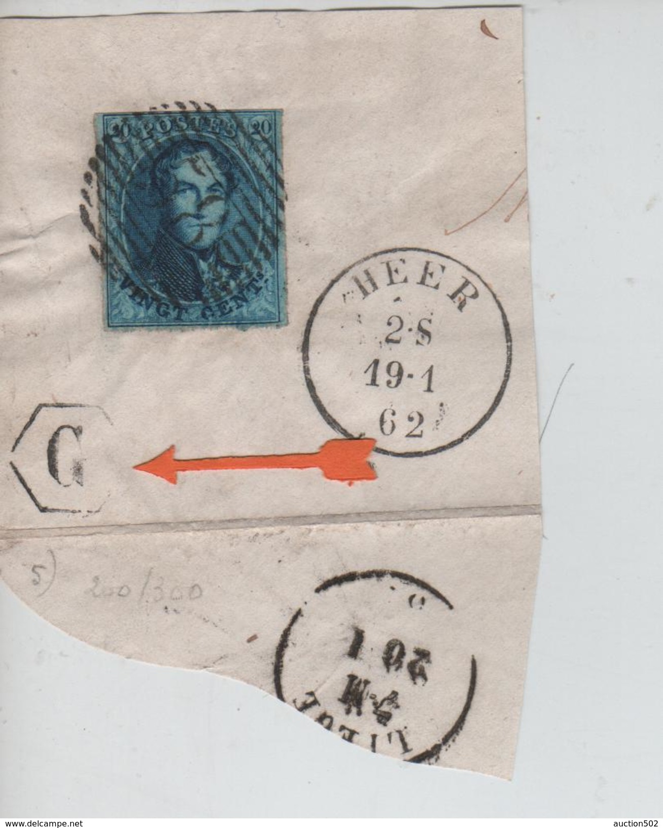 TP 11 S/frament Obl.Barres 58 + C.Heer 19/1/62 + Boîte G Dans 1 Hexagone C. D'arrivée Liège PR3926 - Postmarks - Lines: Perceptions