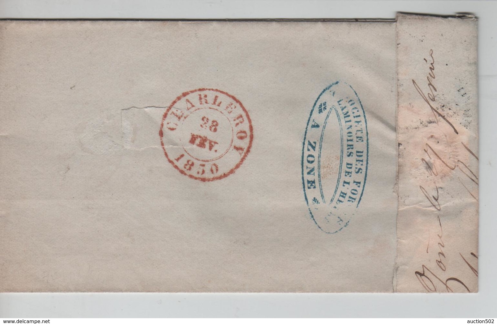 TP 1 S/L.écrite De Zône Obl.Barres+c.Marchienne-Au-Pont 22:2:1850 V.Charleroi C.d'arrivée - Postmarks - Lines: Perceptions