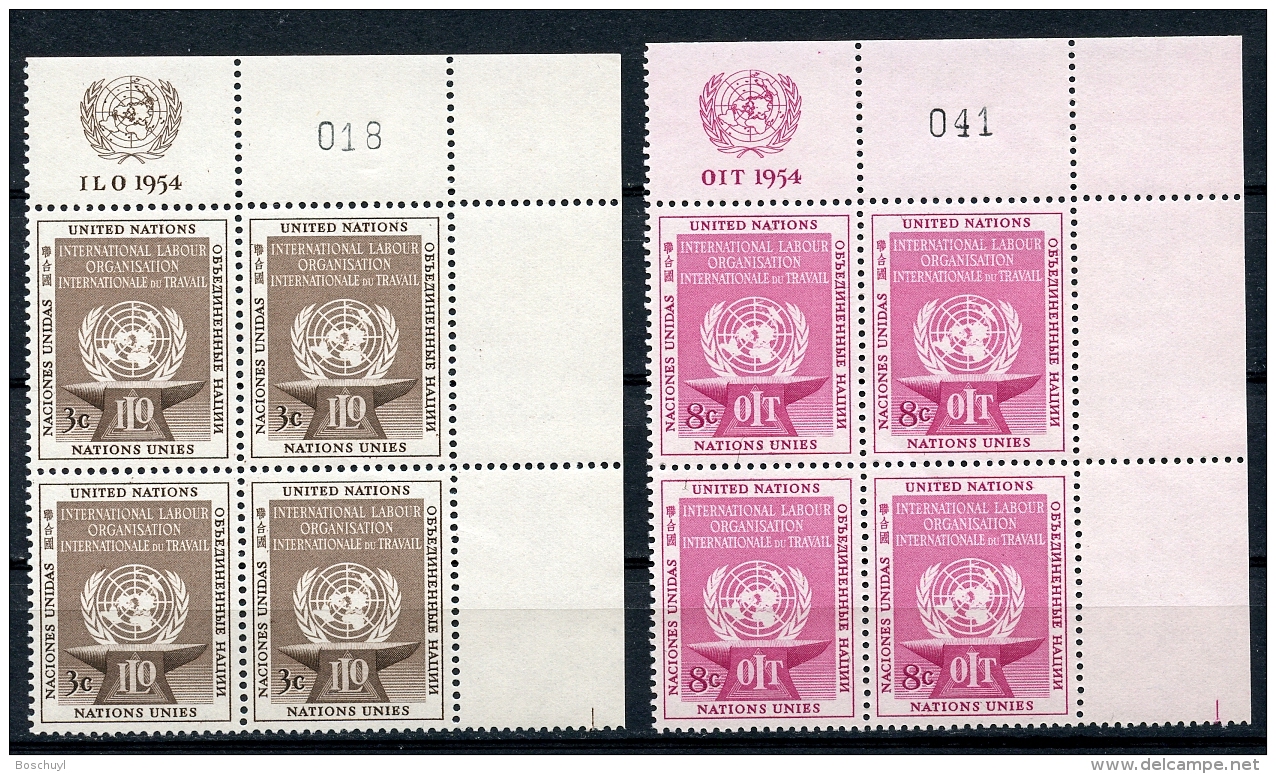 United Nations New York, 1954, ILO, UR MI4 With Control Numbers, MNH, Gaines 25-26, Michel 29-30 RZf KN - Sonstige & Ohne Zuordnung