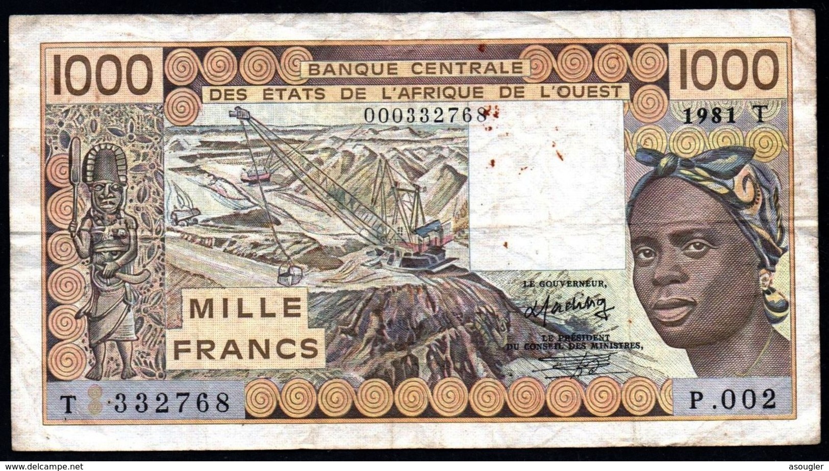 West African States 1000 FRANCS 1981 P-807Tb F-VF - États D'Afrique De L'Ouest