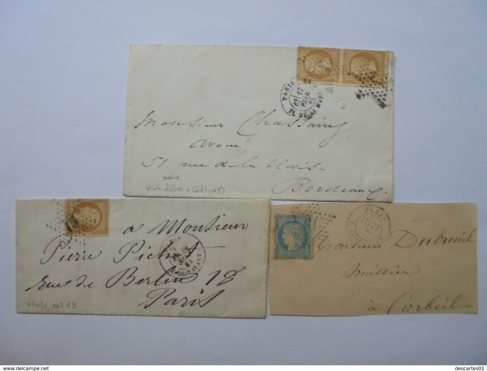 LOT DE 2 TIMBRES NAPOLEON III 10 C DENTELES SUR ENVELOPPE 1866  1 CERES 1875 ET 1 NAPOLEON 10 C - 1862 Napoléon III