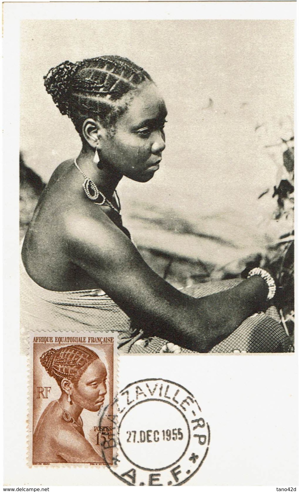 CIRC9- A.E.F. JEUNE FILLE BACONGO 15fr SUR CARTE CONCORDANTE BRAZZAVILLE 27/12/1955 - Covers & Documents