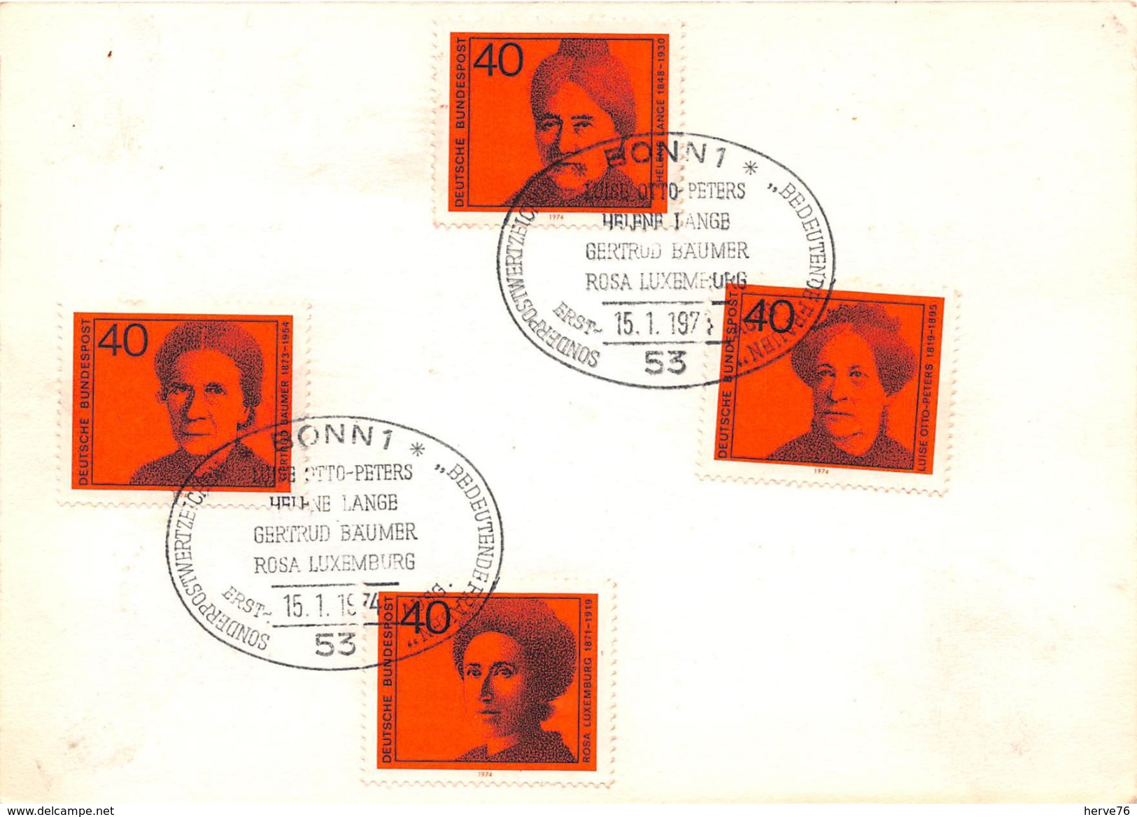 Carte Allemage Fédérale 1974 - OTTO PETERS - HELENE LANGE - GERTRUD BAUMER - ROSA LUXEMBURG - Altri & Non Classificati