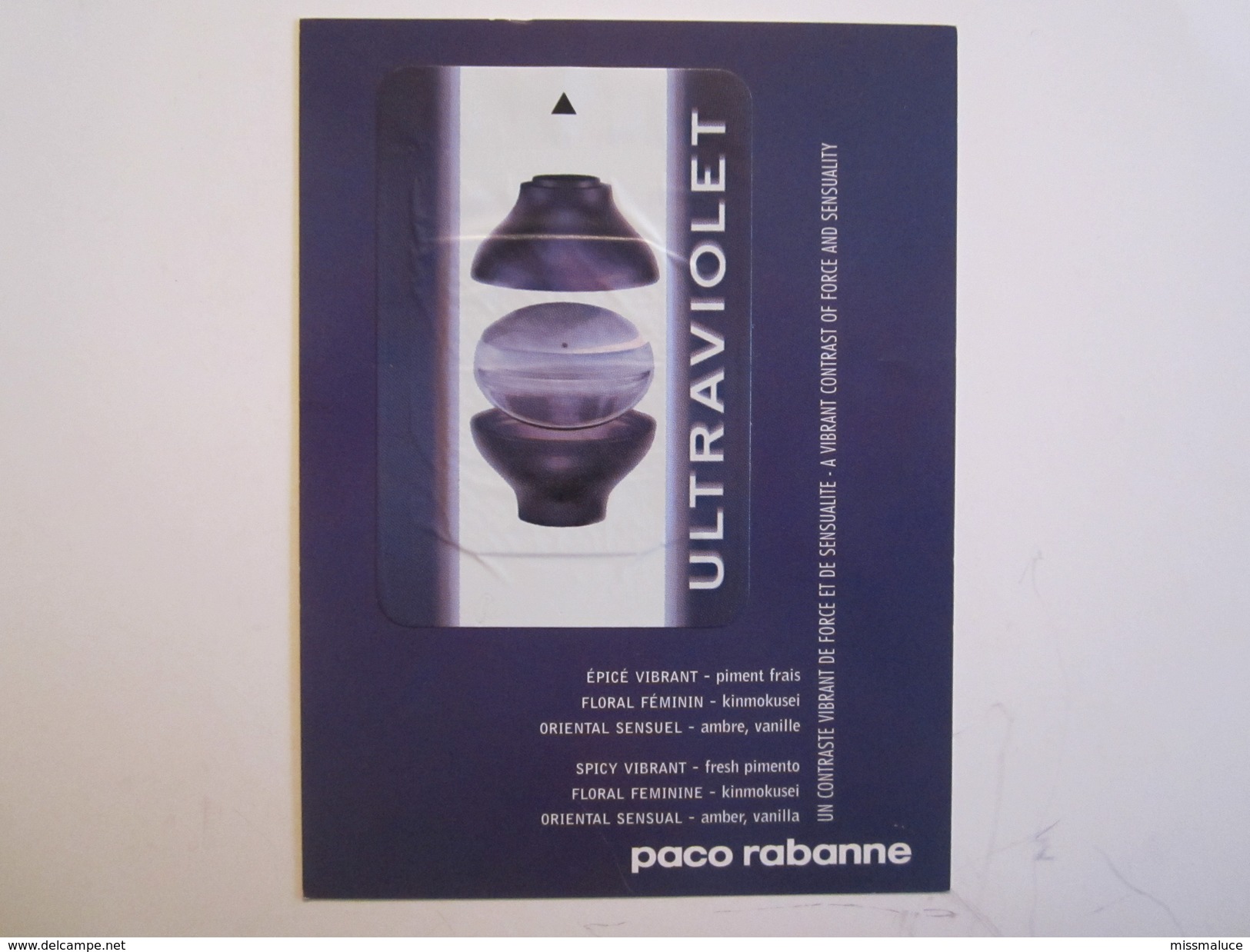 Carte Parfumée Paco Rabanne Ultraviolet  Femme Pin Up Sexy - Modern (from 1961)