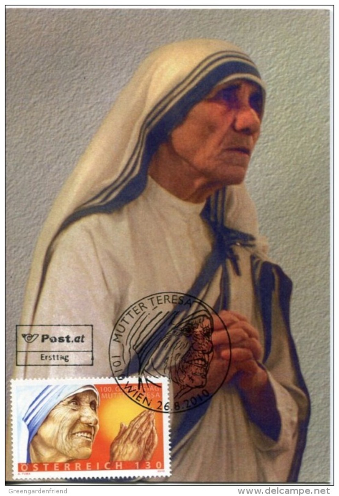 13891 Austria, Maximum 2010  Mother Teresa Of Calcutta,  The Blessed Mother Teresa, - Maximumkarten (MC)