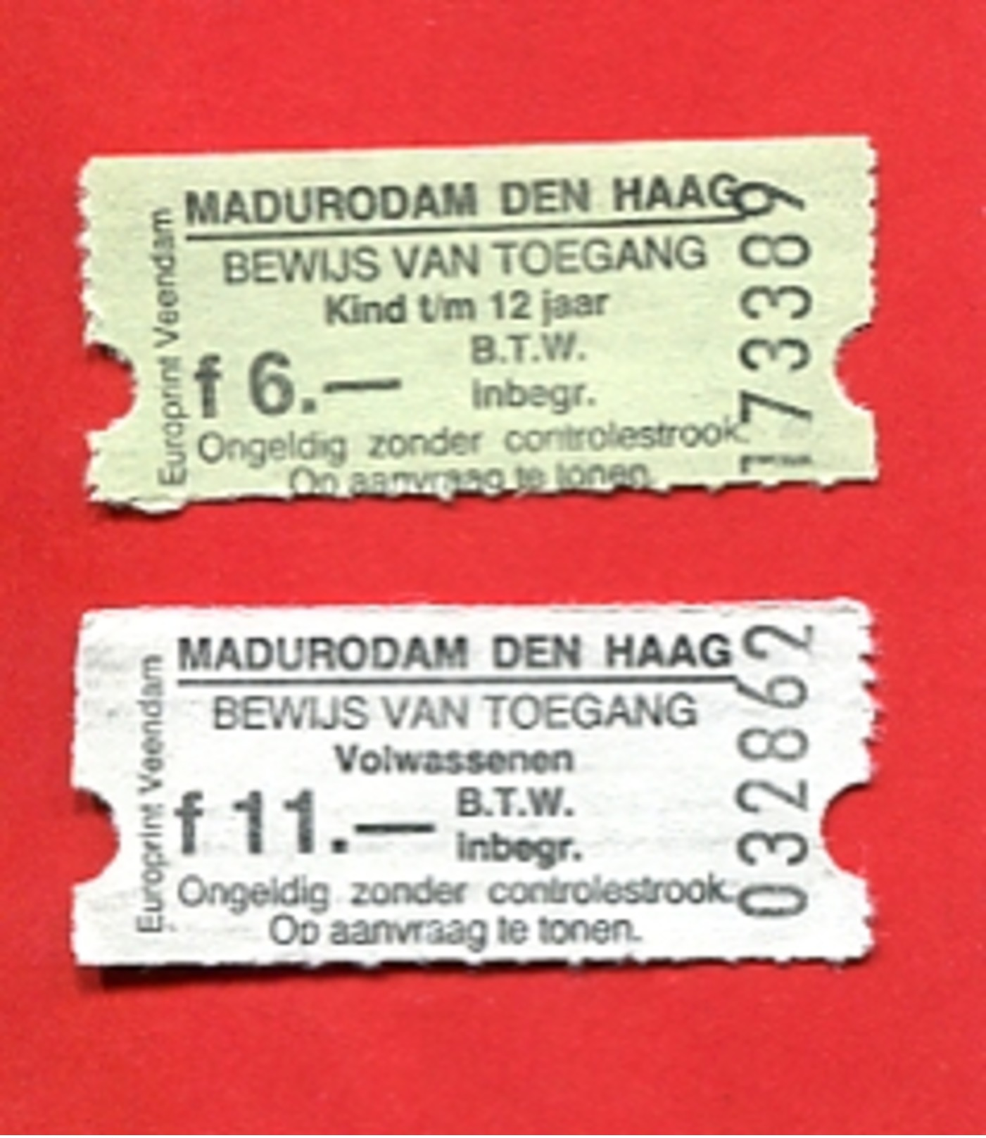 906-2 -   2 Tickets D'entrée  " Parc Miniature MADURODAM " (Hollande) - Tickets - Entradas