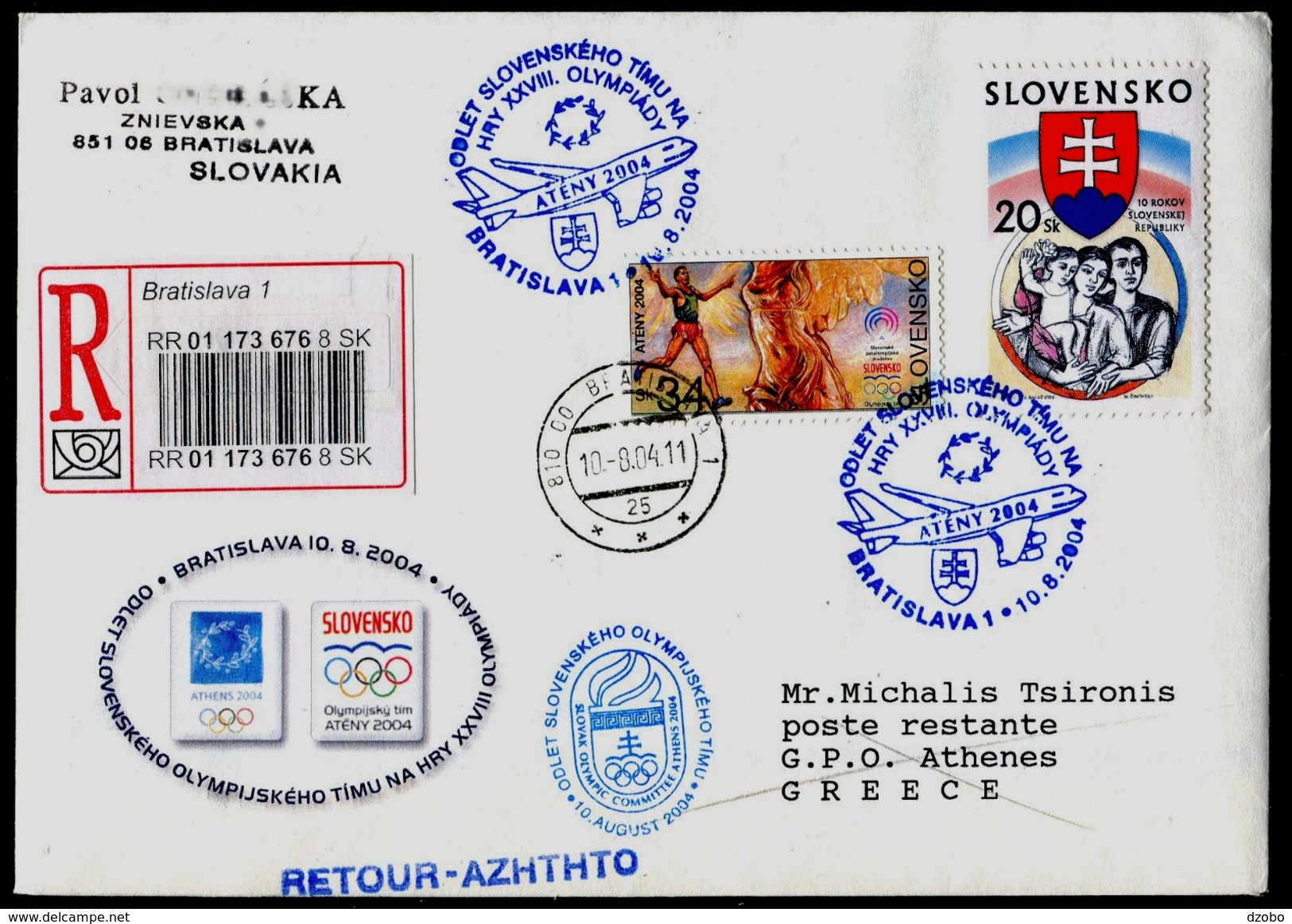 518-SLOVAKIA R-Brief-letter ATHEN Olympiade-Olympia Abfahrt Team-departure Of The Team 2004 Commemorative Stamp 2004 - Sommer 2004: Athen