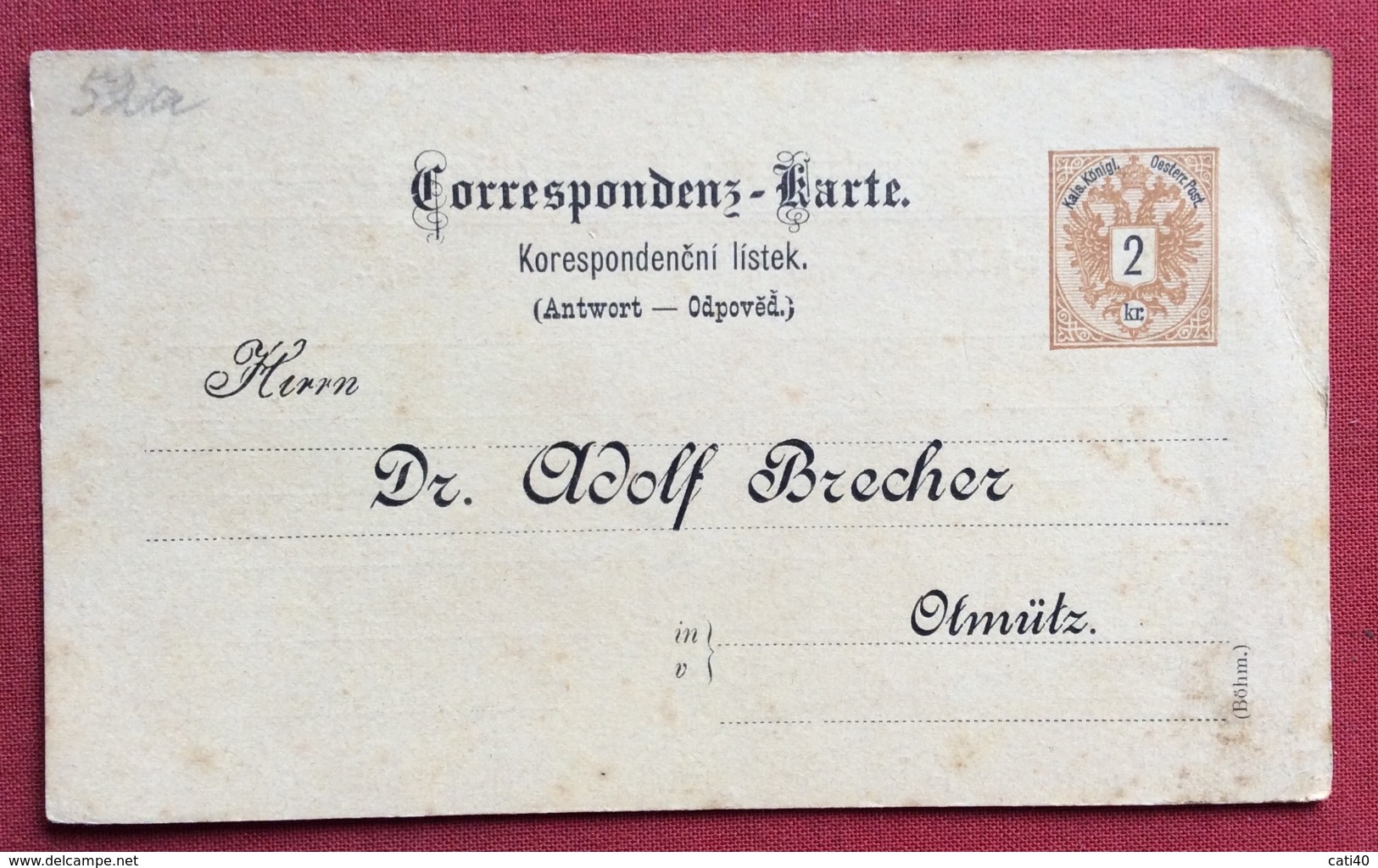 AUSTRIA CORRESPONDENZ - KARTE INTERO POSTALE 2 Kr CON STAMPA PRIVATA DR.ADOLF BRECHER - Nuovi