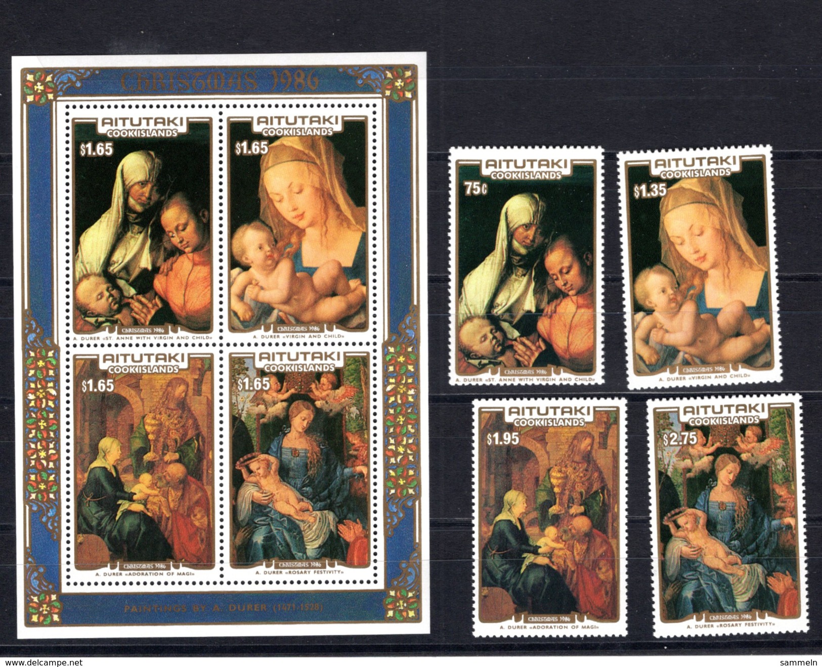 8780  Aitutaki Mi 593-96, Block 68 Mnh Dürer Christmas  Weihnachten - Aitutaki