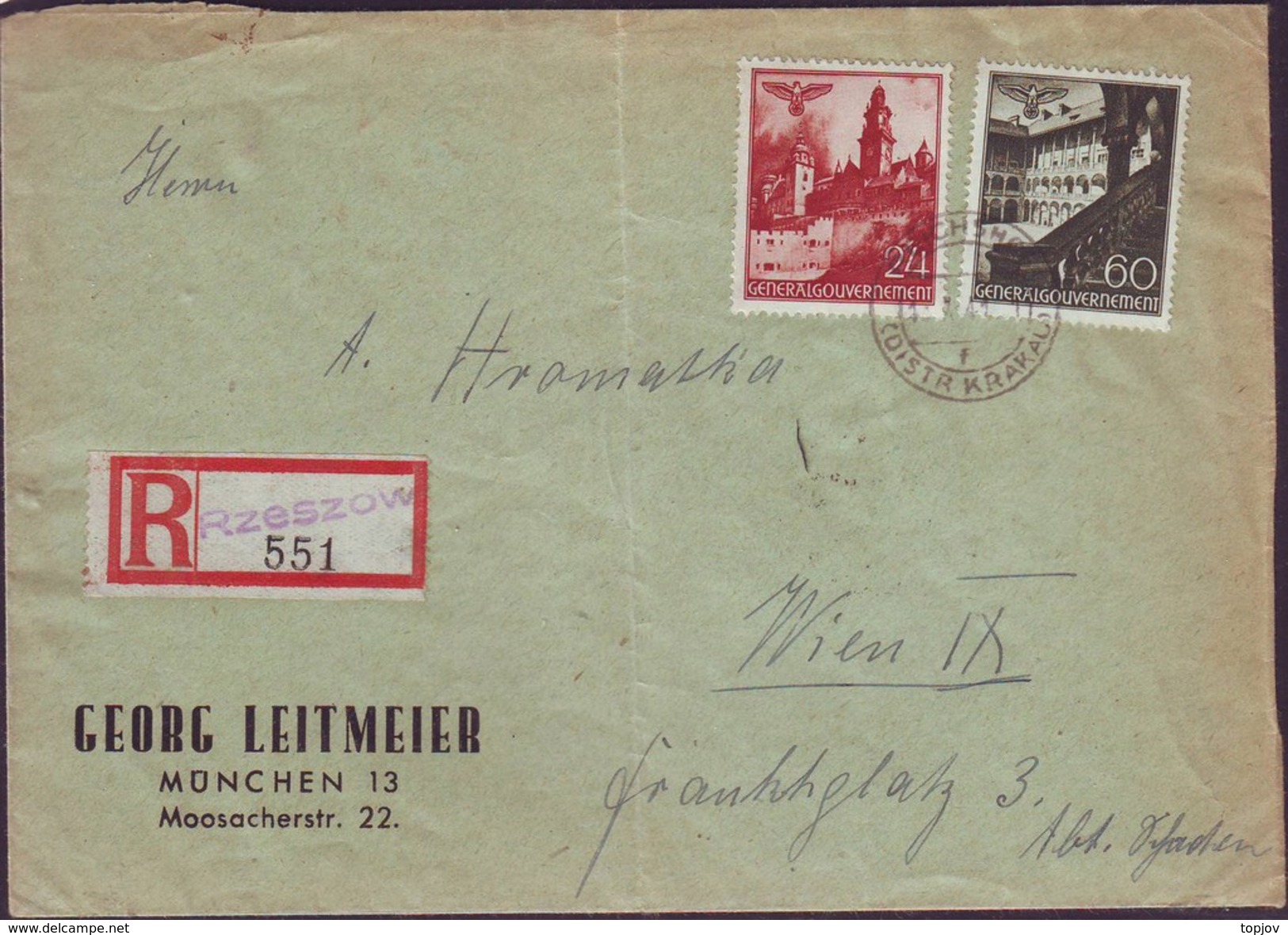 REICH - GENERALGOUVERNEMENT - RECOM. Letter - RZESZOW - CASTELS - 1941 - Besetzungen 1938-45