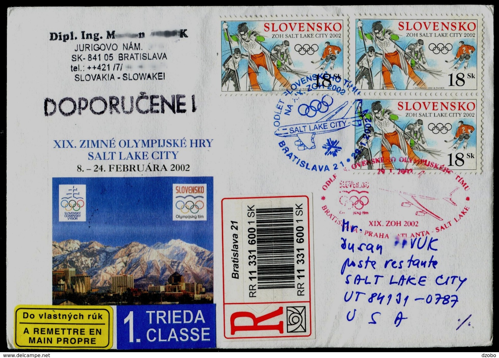 525-SLOVAKIA R-Brief-letter SALT LAKE CITY Olympiade-Olympia Abfahrt Team-departure Of The Team Commemorative Stamp 2002 - Winter 2002: Salt Lake City - Paralympics